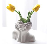 Romehaha Face Vase,Flower Vase Desk Decor,Ceramic Body Vase Female Form Ideal Shelf Decor,Modern Farmhouse Table Decor,Small Cute Vase Bookshelf Decor Half Face Vase (A - Hands on Cheeks)