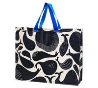 ROMELSON Reusable Shopping Bag 45 x 18 x 45 cm, Large Heavy Duty Tote Bag with Whale Print, Spacious Carrier Bag with Strong Blue Handles, Lightweight Multipurpose Grocery, Shopping & Storage Bag