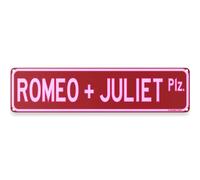 Romeo And Juliet Plaza Street Sign 16" x 4" Valentines V Day Lovers Theme Cute Love Message Home Decor Wall Decoration (Romeo Juliet)