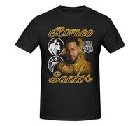 Romeo Music Santos Shirt Men's Fashion Versatile Short Sleeve Crew Neck T-Shirt Black