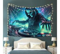 ROMEOOERA Funny Skull Tapestry Halloween Bedroom Decor for Men, Grim Reaper Skeleton Tapestry Aesthetic Home Decoration for Room, Hippie Funny DJ Reaper Dancing Wall Hanging for Living Room, Dorm