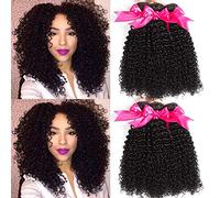 Romface Human Hair Bundles 100% Virgin Brazilian Kinky Curly Bundle 10A Curly Hair Natural Black Color Total 300g (100+/-5g)/pc 16 18 20 Inch