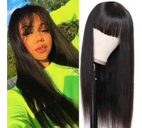 Romface Human Hair Wig with Bangs, Natural Black, 180% Full Density,Straight Wigs For Black Women,Long Silky,Wear and Go, No Glue No Lace,18inch
