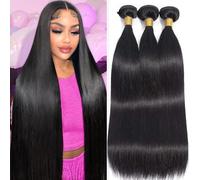 Romface Straight Bundles Human Hair 20 22 24 Inch 12A Grade 100% Unprocessed Brazilian Hair for Black Women Hair Extension Natural Color Total 300G