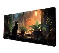 ROMING Black Cat Plants Desk Mat Large Gaming Mouse Pad 31.5''X11.8'' Extended Big Mousepad XL Cozy Lofi Desk Pad Cute Dark Academia Aesthetic Keyboard Mouse Mat Anime Office Decor Gift