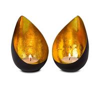 ROMINOX Gift Item Tea Light Set // Drops - 2 Pieces Bright Gold Candlelight with Gold Foil Lining Christmas Barbecue Valentine's Day Mother's Day Each Dimensions Approx 7.9 x 7.5 x 11 cm