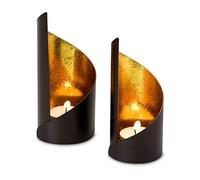 ROMINOX Tealight Candle Holders Set, Waves - 2 Metal Lacquered Gold Foil Lining, Ideal Birthday or Christmas Gift for Women