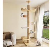 Romiromi Cat Scratching Post, 7 Levels, 250-260 cm, Height Adjustable, Ceiling Height Cat Scratching Post with 6 Platforms, Transparent Space Capsule, Cat Cage and Cosy Hammock