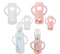 ROMIRUS Silicone Sleeves Compatible with Dr. Brown's Options+ Narrow Glass Bottles, 4oz & 8oz, Pink & Translucent | 4 Pack