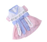 ROMISBABA 1 Set Comfortable Pet Skirt Chinese Traditional Dress for Cats and Dogs Elegant Peach Blossom Pink with Blue Ribbons Easy to Wear for Festivals and Parties