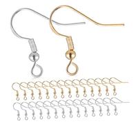 ROMISBABA 100 Pairs Plated Earring Hooks with Transparent Backs Stoppers for DIY Jewelry Making Kit Smooth Curved Ear Hooks for Crafting Custom Earrings