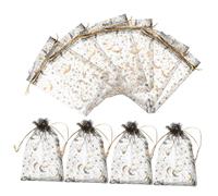 ROMISBABA 100pcs Black Organza Drawstring Bags with Gold Foil Star Moon Design Fine Mesh Jewelry Pouches for Gifts Sachets Cosmetics Wedding Party Favor Storage