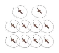 ROMISBABA 10pcs Vintage Wooden Cross Necklace Set with Crucifix Pendant, Religious Prayer Jewelry for Men and Women, Catholic Spiritual Charm for Christmas and Daily Wear