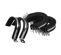 ROMISBABA 12pcs Stainless Steel Pipe Tube Clamps with Rubber Pad, U-Shaped Conduit Clamps for Stable Fixing and Pipe Protection, Pitch-Row 98mm, Screw Hole Diameter 6mm, for Plumbing