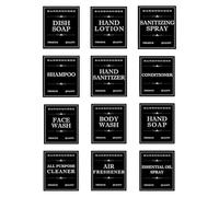 ROMISBABA 12pcs Waterproof Oil-Resistant Bathroom Bottle Labels Stickers 70x80mm for Soap Lotion Shampoo Dispenser, White and Black Skincare and Toiletries Organizing Stickers