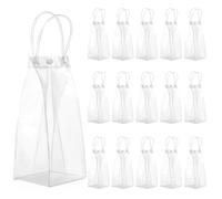 ROMISBABA 15pcs Small Party Bags with Handle, Reusable Pvc Tote Bags with Small Button Design, Protect Your Items for Birthday Party on The Go