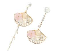 ROMISBABA 1Pair Creative Flower Drop Earrings for Women Elegant Fan Shape Pearl Ear Drops Stylish Charm Jewelry for Daily Wear present for Friends and Loved Ones
