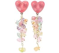 ROMISBABA 1Pair Heart Shaped Stone Tassel Earrings for Women Elegant Dangle Earrings with Beaded Pendant Sweet and Romantic Jewelry for Various Occasions Unique for Mother Girlfriend