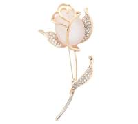 ROMISBABA 1pc Elegant Rose Alloy Brooch Pin with Opal Cat Eye Design Lightweight Floral Breastpin for Women’s Dress Decoration Suitable for Weddings Parties and Giving in Golden Tone