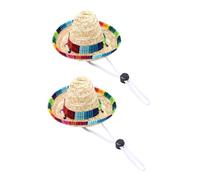 ROMISBABA 2 Pcs Straw Woven Dog Hats Colorful Brim Party Caps for Pets Spring Summer Birthday Beach Accessory Craftsmanship