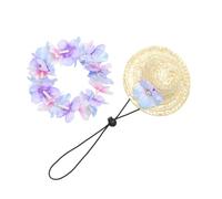 ROMISBABA 2-pcs Summer Costume Set Pink Purple Hats with Floral Wreath for Dogs and Cats, Beach Sun Protection Hats for Outdoor Parties