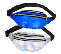 ROMISBABA 2 Pcs Vintage Holographic PU Leather Fanny Pack for Women Adjustable Belt Waist Bag with Large Capacity for Travel Jogging Hiking Cycling Stylish Silver and Blue Chest Pouch