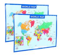 ROMISBABA 2 Pieces Laminated World Map Posters for Learning, 14x19.5 Inches Educational Wall Charts for Classroom and Bedroom Decor