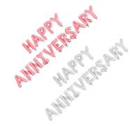 ROMISBABA 2 Sets Anniversary Aluminum Film Balloon Silver Rose Gold Foil Letter Balloons for Wedding Celebrations Easy to Inflate Romantic Party Decoration Kit
