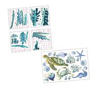 ROMISBABA 2 Sets Seaweed and Turtle Wall Stickers Self-Adhesive PVC Plant Decals Removable Underwater World Wall Decoration for Living Office