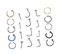 ROMISBABA 22Pcs Stainless Steel Fashion Nose Rings Comfortable Body Piercing Jewelry for Women Mixed Colors Lightweight for Parties and Decorations