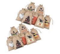 ROMISBABA 24pcs Halloween Linen Drawstring Bags Reusable Candy Gift Pouches Jute Treat Sacks with Classic Festival Print for Party Favors and Small Gift Packaging