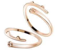 ROMISBABA 2Pcs Adjustable Cat Paw Ring for Women Teen Open Band Animal Jewelry for Birthday Stylish Gold Tone Stackable Rings for Daily Wear and Party