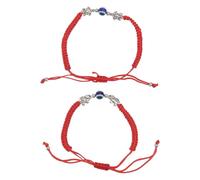 ROMISBABA 2Pcs Adjustable Handwoven Bracelets Set with Elephant and Turtle Charms, Blue Evil Eye Beads on Red String, Couple Wrist Decor for Valentine’S Day and Birthday