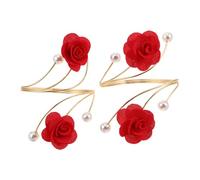 ROMISBABA 2pcs Adjustable Metal Upper Arm Bracelet with Pearl Inspired Floral Design Durable Open Cuff Bangle for Women and Creative Pearl Curtain Hook Style Arm Wraps Red for Summer Fashion