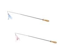 ROMISBABA 2pcs Cat Teaser Sticks Carbon Fiber Rods and Wooden Handles, Interactive Pet Teasing Set for Cats and Kittens, Blue and Pink, Retractable Design for Play and Exercise