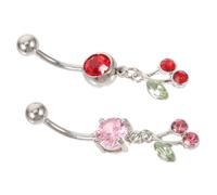 ROMISBABA 2pcs Cherry Belly Rings for Women Lightweight Stainless Steel Navel Piercings Fun Fruit Design Body Jewelry Gift for Festival Wear
