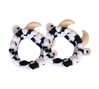 ROMISBABA 2pcs Cow Horn Makeup Headbands Soft Elastic Spa Skincare Hairbands for Face Washing Women Cute Animal Ear Hair Accessories