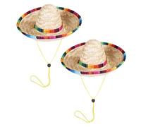 ROMISBABA 2pcs Dog Woven Caps Sun Protection Decorative Mexico Pet Hats for Parties Birthdays Cosplay Photo Shoot
