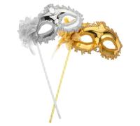 ROMISBABA 2pcs Elegant with Side Flower Design Handheld Party Masks for Women Stylish Wedding Halloween Costume Ball Accessories Gold and Silver