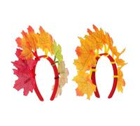 ROMISBABA 2pcs Fall Maple Leaf Headband for Women, Elastic Hairband with Realistic Maple Leaf Decoration, Thanksgiving Harvest Festival Accessories for Party Celebrations and Family
