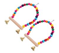 ROMISBABA 2pcs Funny Parrot Toy Wood Swing Perch Stand with Bell Chewing Toy for Parrots and Small Pets Safe Bird Cage Accessory for Adventurous Budgies and Parakeets