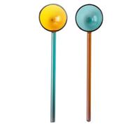 ROMISBABA 2pcs Glass Dessert Spoons Long Handle for Mixing Tea and Eating Dessert, Heat-Resistant and Dishwasher Safe, Easy to Clean Glass Teaspoons for Family and Friends Random Color