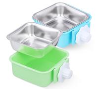 ROMISBABA 2pcs Hanging Stainless Steel Dog Crate Bowls for Puppies and Cats, Small Square Blue and Green Pet Feeding and Water Bowls, Household Puppy Food and Water Feeder
