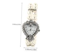 ROMISBABA 2pcs Heart-Shaped Women S Analog Quartz Watches with Crystal and Double Row Faux Pearl Elastic Bracelet Elegant Bling Wristwatch for Stylish Dress and