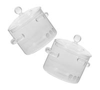 ROMISBABA 2Pcs High Borosilicate Glass Cooking Pot with Handles and Lid Transparent Kitchen Stew Pot for Slow Cooking Soups Noodles and Broths Heat Resistant Stovetop Safe for Household Use