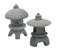 ROMISBABA 2pcs Japanese Pagoda Miniature Sculptures for Zen Garden Indoor Outdoor Bonsai Trees Decor with Medium Round Stone and Small Arc-shaped Lanterns Versatile Feng Shui Ornaments for