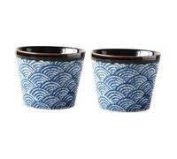 ROMISBABA 2Pcs Japanese Style Glazed Ceramic Sake Cups Heat-Resistant Sea Wave Ripple Design Multifunctional Tea and Spirit Serving Cups for Home and Party
