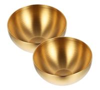 ROMISBABA 2Pcs Korean Style Single Layer Stainless Steel Food Serving Bowls Smooth Edge Fruit and Salad Bowls Stackable Space Saving Design for Home Restaurant Outdoor Use Gold Finish