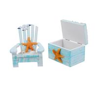 ROMISBABA 2Pcs Mediterranean Style Mini Wooden Beach Chair and Box Ornament Nautical Dollhouse Furniture Decoration for Coastal Home and Office Natural Texture Seaside Decor