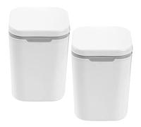 ROMISBABA 2pcs Mini Desktop Trash Bin with Lid, Small White Press-Top Wastebasket for Office and Bedroom, Compact Desktop Rubbish Bin for Workspace and Bedside Use